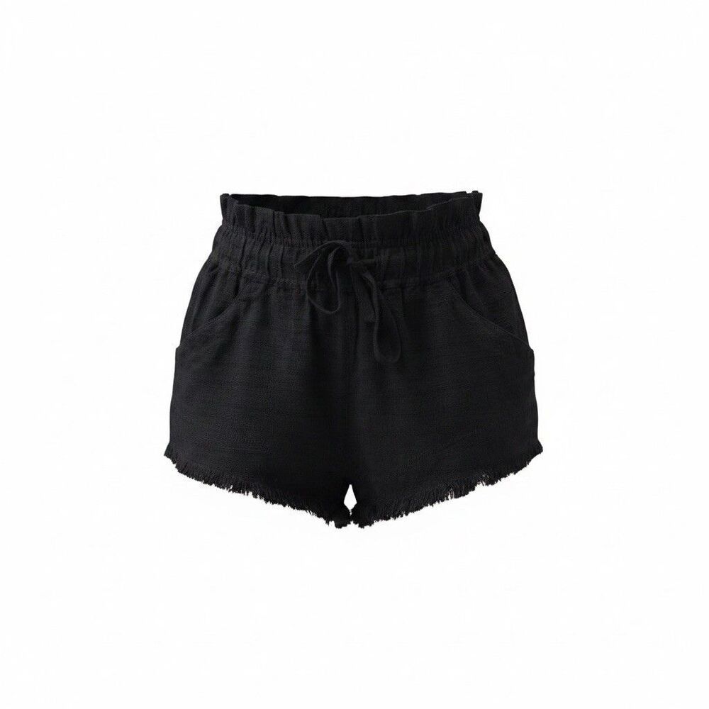 Urban Outfitters BDG Frankie Paperbag Micro Shorts boho BLACK  sz XL Linen Blend